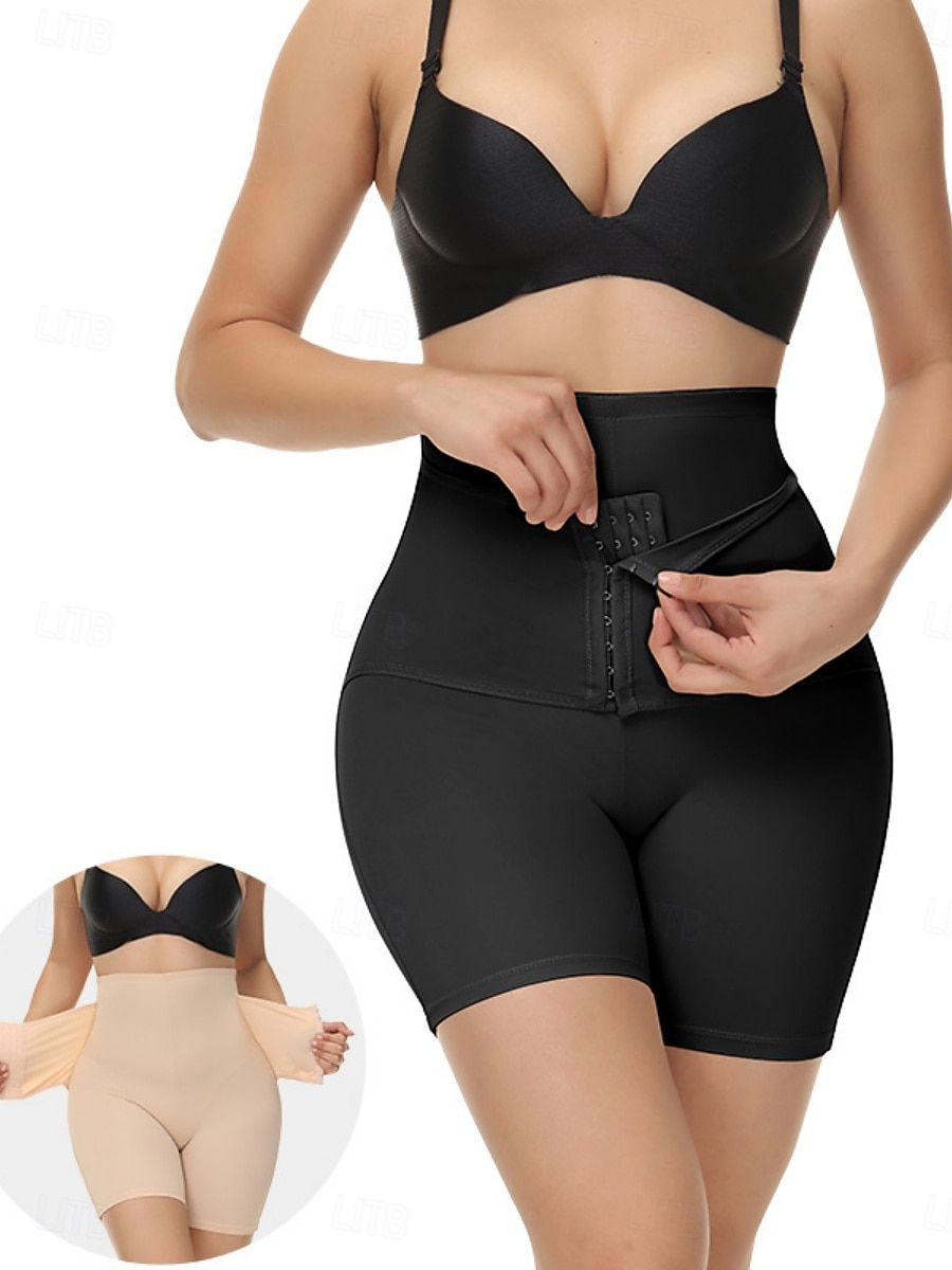 Dam Shapewear Midjetränare Sport Ren färg Elastisk midja Shorts Dagligen Ärmlös Svart Beige Sommar Vår Höst Vinter 2025 - $15.99 –P1