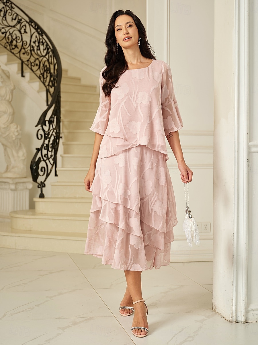 Dame الالتفاف Elegant Midi Medium Midje Skjørt Blomster Multi Layer Uelastisk Fest Avslappet Rosa Sommer Chiffon 2025 - $59.99 –P7