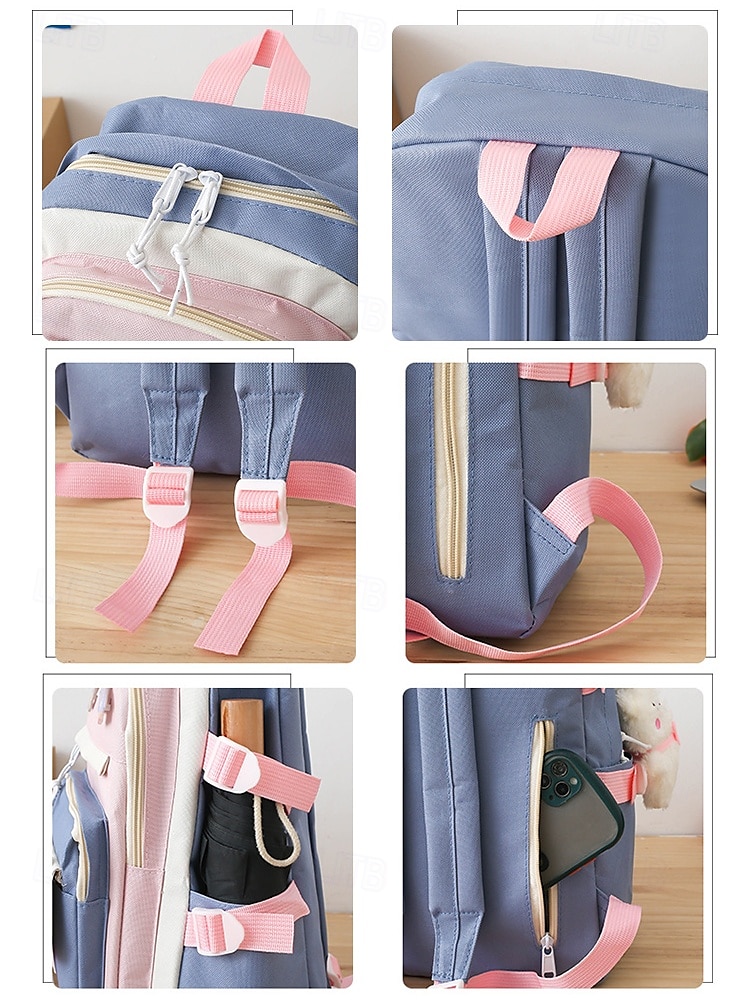 5-i-1 skolryggsäcksset med plyschberlocker, lätt nylon, kawaii-stil, för flickor och tonåringar, perfekt för skolan och dagligt bruk 2025 - $26.99 –P9