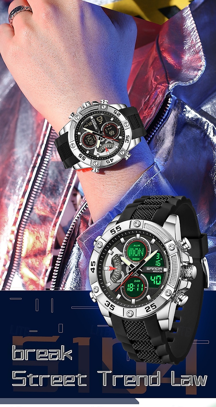 Sanda 5104 luxe elektronisch studentenhorloge, multifunctioneel, waterdicht, sporthorloge, staptijd, mode elektronisch studentenhorloge 2025 - $35.99 –P4