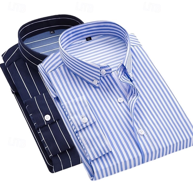 Per uomo Camicia elegante Camicia button-down Camicia a righe Camicia con Colletto A righe Formale Matrimonio Bianco + rosso Bianco + azzurro Blu navy + nero Blu navy + rosso Manica Lunga Tutte le del 2025 a $27.99 –P2