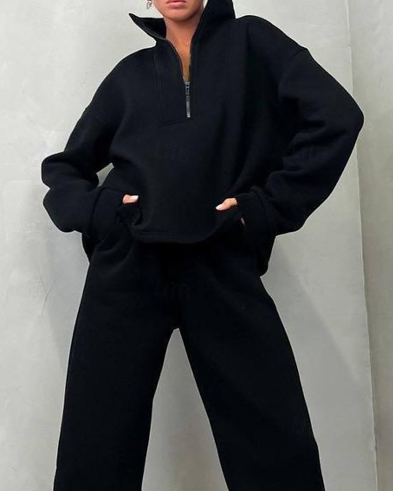 Γυναικεία Φόρμα Αθλητικές Φόρμες Φούτερ με πουλόβερ Τσέπη με φερμουάρ Μονόχρωμο Ρούχα σύνολα Φθινόπωρο Μαύρο Κίτρινο Σπαντέξ Προπόνηση Ένδυση γυμναστικής και άθλησης Τρέξιμο 2026 - $36.99 –P11