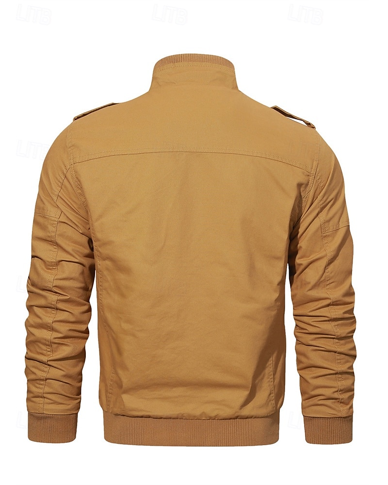 Men's Trucker Jacket Cargo Jacket Casual Jacket Vacation Daily Pocket Spring Fall Plain Fashion Classic Stand Collar Regular Black Khaki Army Green Jacket 2025 - $53.99 –P4