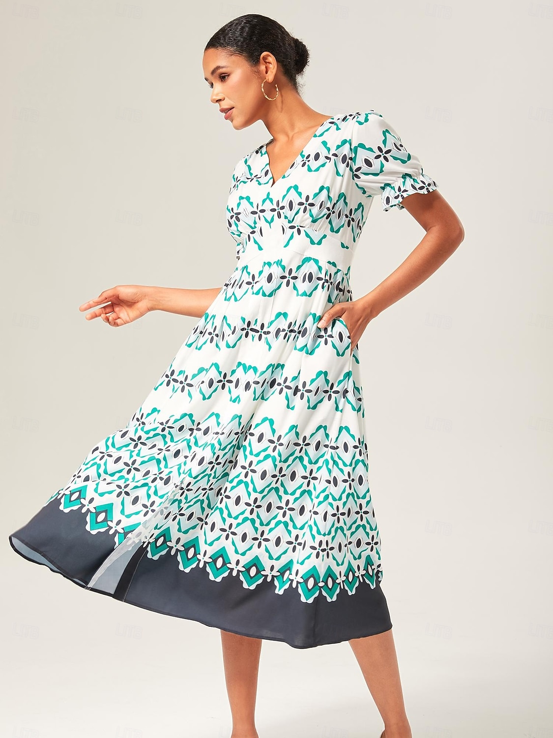 Per donna Femminile Vestito Casual Abito Midi Verde Geometrico Estate Girocollo All'americana Vacanza Stile Boho XS S M del 2025 a $86.99 –P4