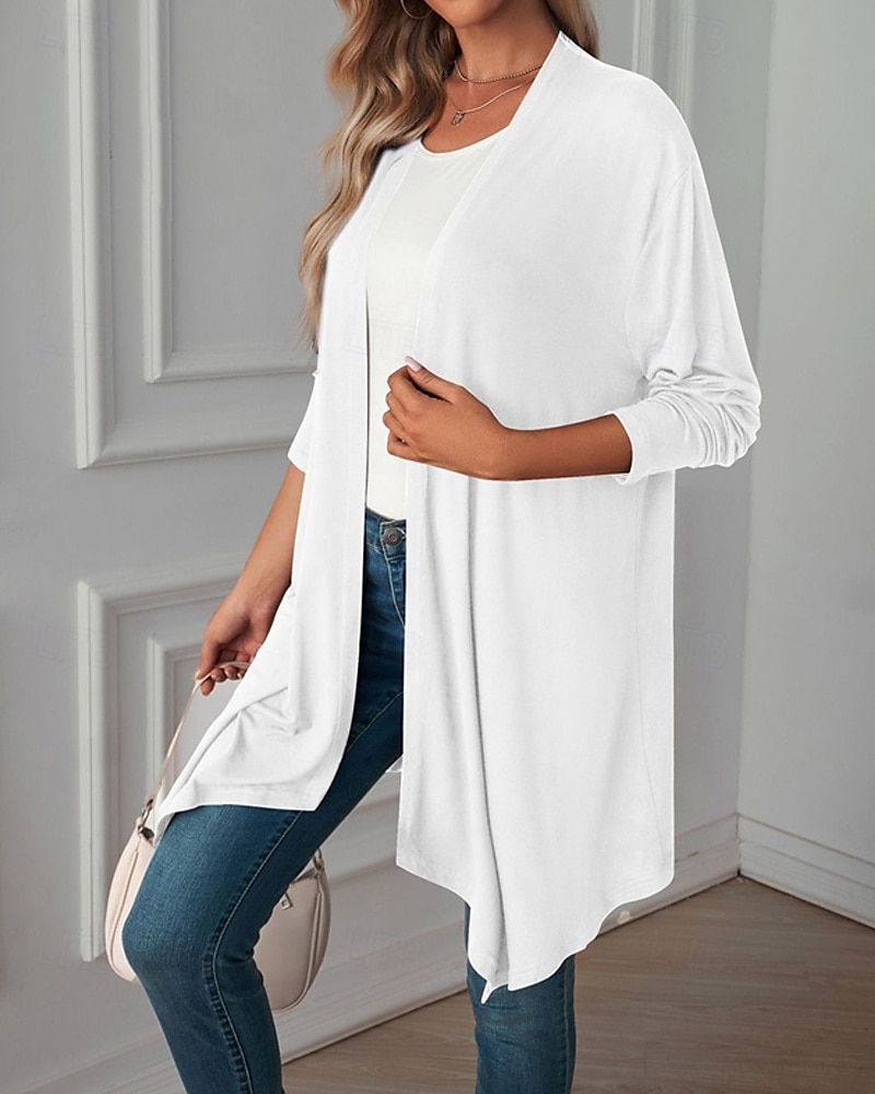 Damen Pullover Strickjacke Urlaub Mode Täglich Einfarbig Gerippt Öffnung vorne Gestrickt Langarm Lange Oberteile Stricken Ferien Ausgehen Wochenende Schwarz Weiß Herbst Winter 2025 - $22.99 –P7
