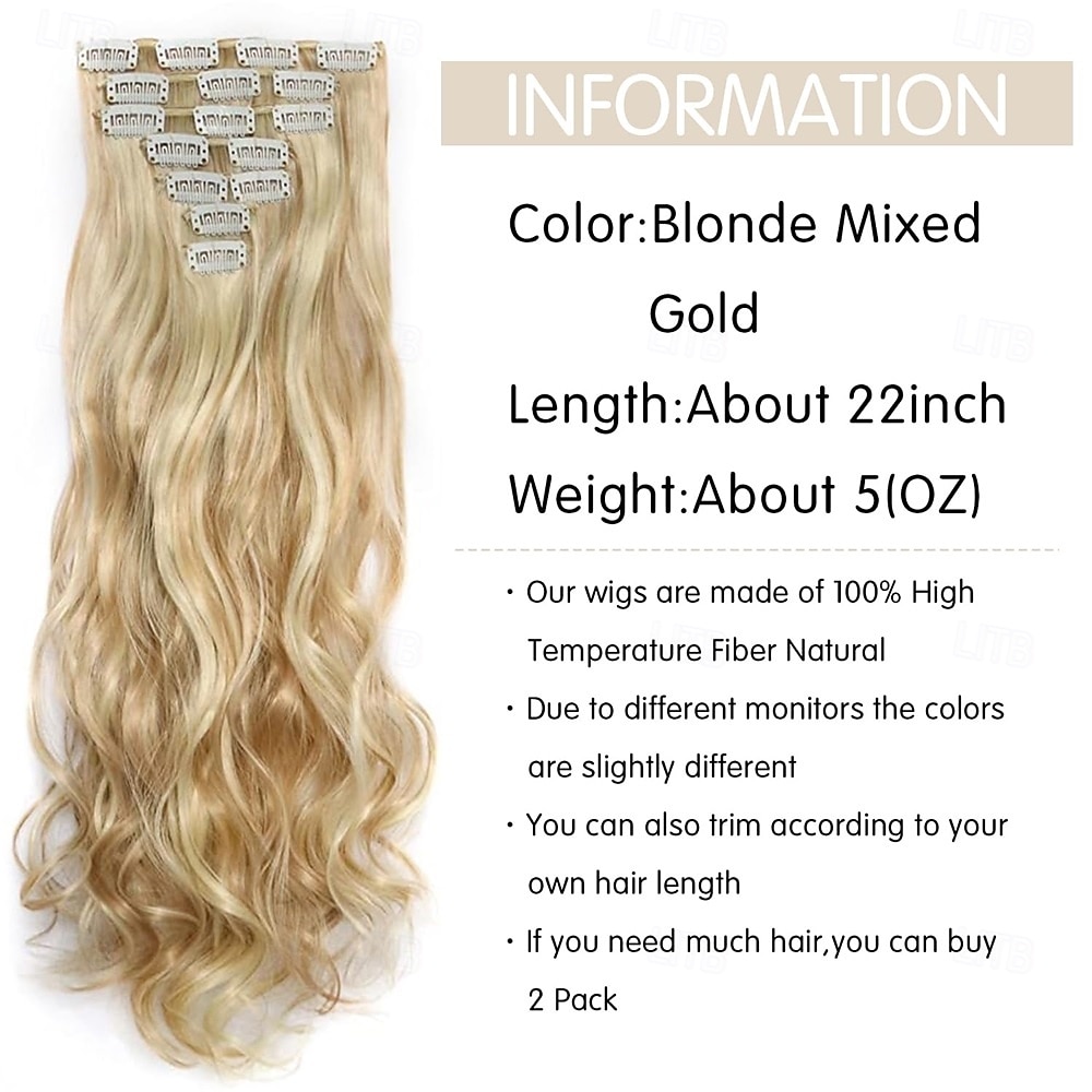 Синтетические экстензии Кудрявый Искусственные волосы 22 дюймы Наращивание волос На клипсе 7шт Мягкость Регулируется пушистый Жен. 2025 - $21.99 –P2