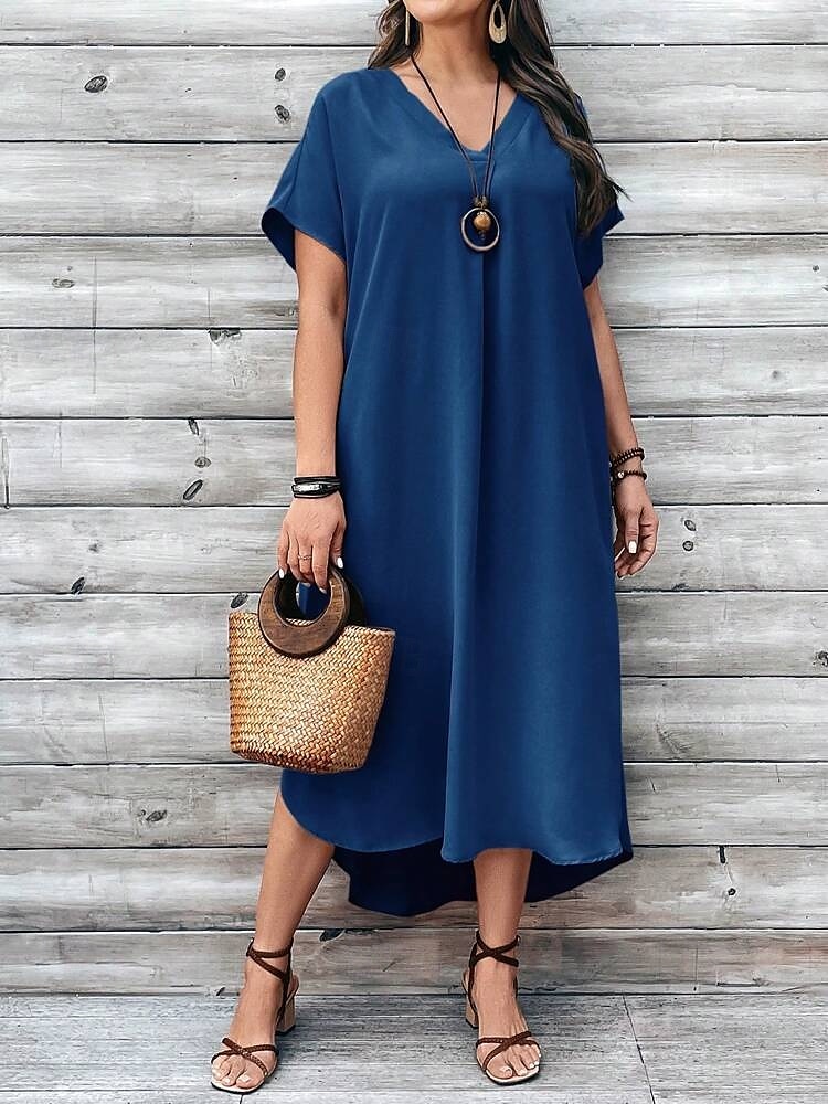 Pentru femei Rochii Midi Rochie A line Casual Zilnic Ieșire Simplu Manșon scurt În V Maro Închis Bleumarin Galben Albastru regal Vară 2025 - $29.99 –P11
