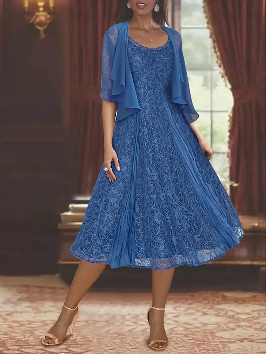 Zweiteiliges A-Linie Mutter der Braut Kleid Elegantes Einfaches Lässiges Bootsausschnitt Knöchellang Chiffon Lange Ärmel mit Spitzenrüschen 2025 - $129.99 –P1