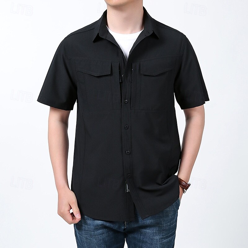 Herren Wanderhemd Wanderspitze Cargo-Shirt Kurzarm Umlegekragen Oberteil Außen Schnelltrocknend Leicht Atmungsaktiv Polyester Schwarz Armeegrün Blau Tennis Golfspiel Laufen 2025 - $39.99 –P5