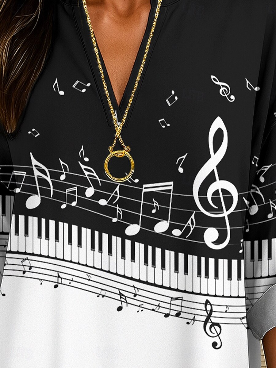 Túnica de Blusa para Mujer Festival de Música Cuello en V Manga Larga Boho Casual Tops Gráfico Geométrico Elegante Vintage Tropical Tops Regulares Impresión Diaria Blanco Y Negro 2025 - $27.99 –P3