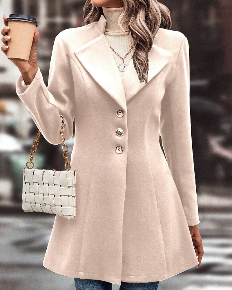 Damen Mantel Warm Bequem Knöpfe Mode Einfach Straße Ferien Einreihig Lang Umlegekragen Normale Passform Langarm Oberbekleidung Schwarz Aprikose Kaffee Herbst Winter 2025 - $27.99 –P7
