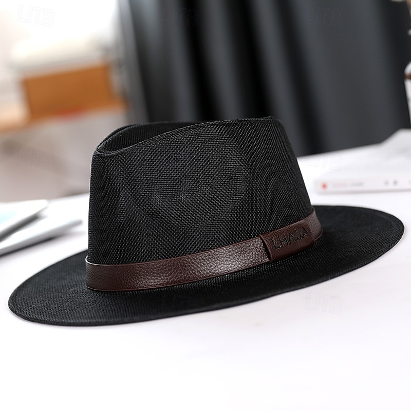 chapéu de sol de linho masculino, chapéu panamá de aba plana, chapéu de jazz britânico, proteção solar, chapéu de cavalheiro de 2026 por $17.49 –P6