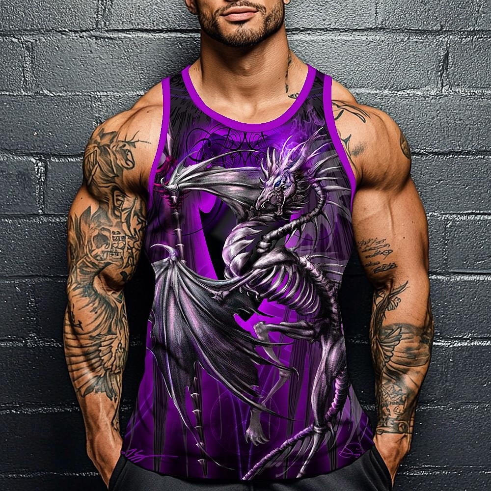 Herren Drache Weste Unterhemd Ärmellos T-Shirt 3D-Druck Rundhalsausschnitt Hemd Mode Übertrieben Straße Lässig Täglich Rote Blau Purpur Sommer Frühling Bekleidung S M L XL XXL XXXL 2025 - $15.99 –P3