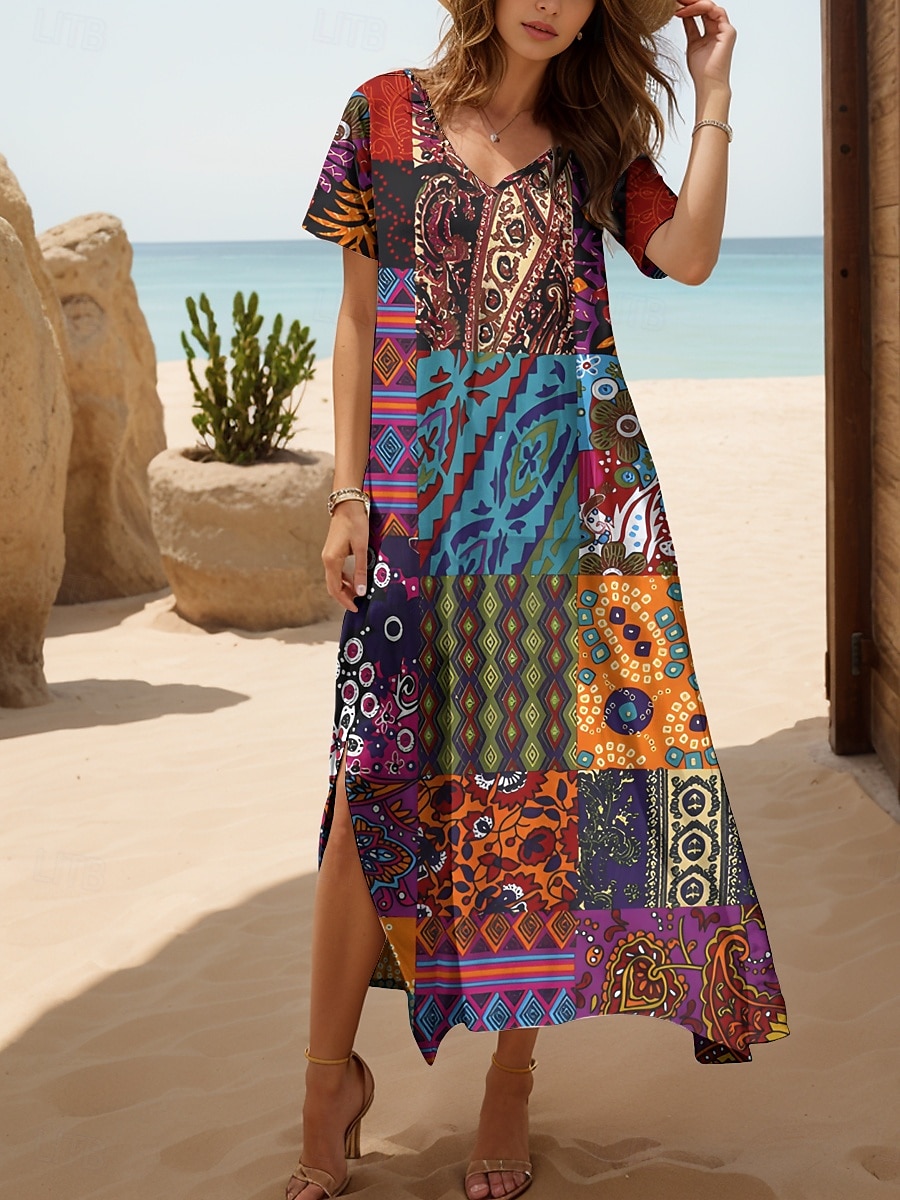 Femmes Robe Midi Robe d'Été Robe trapèze Robe d'été Bohème Vacances ancien Coupe Ample Fleuri Graphique Paisley Manche Courte Col en V Jaune Bleu Violet Vert Été Printemps Automne de 2025 ? $28.99 –P1
