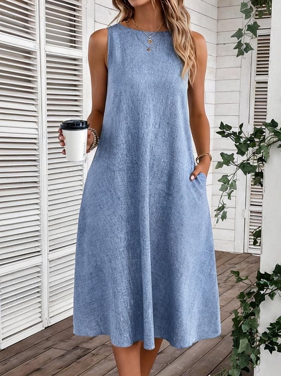 Damen Midikleid Sommerkleid A Linie Kleid Urlaub Party Lässig Geburtstag Täglich Ferien Normale Passform Grafik Einfach Ärmellos Rundhalsausschnitt Marineblau Rosa Blau Grau Sommer 2025 - $36.99 –P1