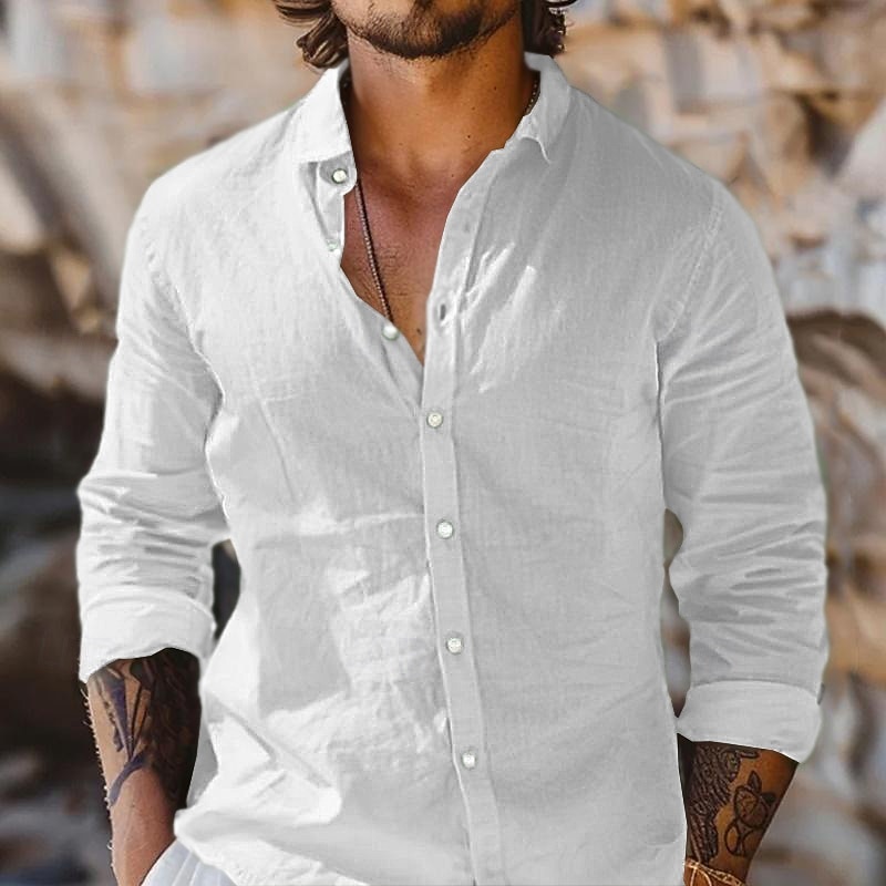 Herren Hemd Leinenhemd Sommerhemd Strandbekleidung Knopfhemd Einfach Urlaub Täglich Weiß Rosa Marineblau Blau Langarm Umlegekragen Sommer Frühling & Sommer Bekleidung 2026 - $25.99 –P11