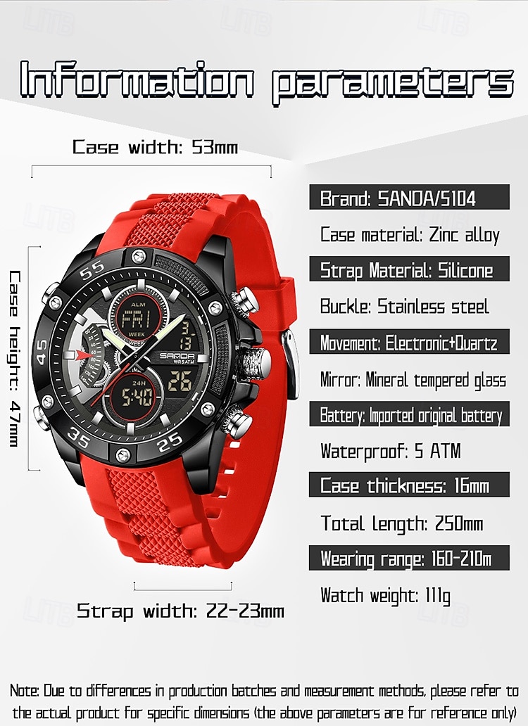 Sanda 5104 luxe elektronisch studentenhorloge, multifunctioneel, waterdicht, sporthorloge, staptijd, mode elektronisch studentenhorloge 2025 - $35.99 –P7