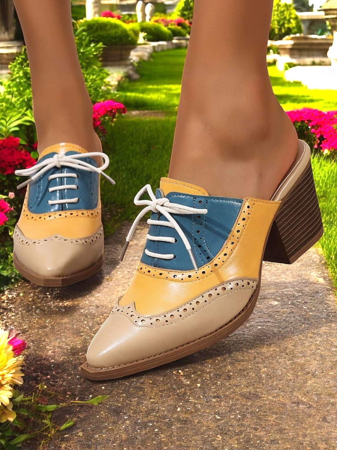 Mules à talons Oxford colorblock pour femmes – chaussures brogues rétro à bout golf pour les amatrices de vintage, les tenues de bureau et les sorties décontractées de 2025 ? $32.99 –P5