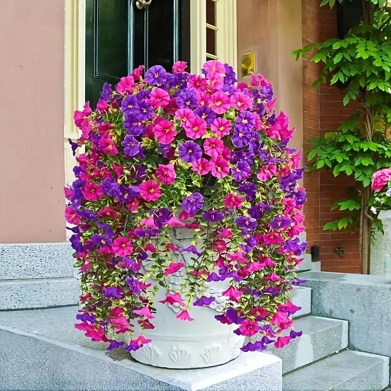 2 шт. искусственных подвесных цветов «Ипомея», устойчивых к ультрафиолетовому излучению, яркие фиолетовые и красно-фиолетовые пластиковые искусственные цветы для крыльца, сада, свадьбы и наружного 2026 - $14.49 –P6