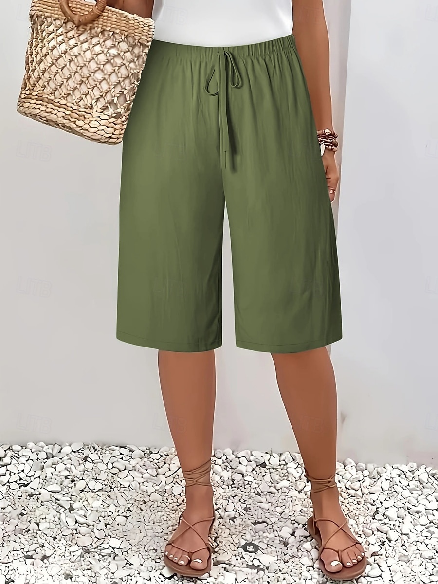 Mulheres chinês Bermudas Férias Moda Básico Comprimento do joelho Cintura Alta Tecido Bolsos Cintura elástica Confortável Macio Micro-Elástica Ao ar livre Rua Verde Militar Azul marinho Preto Branco de 2025 por $13.99 –P2