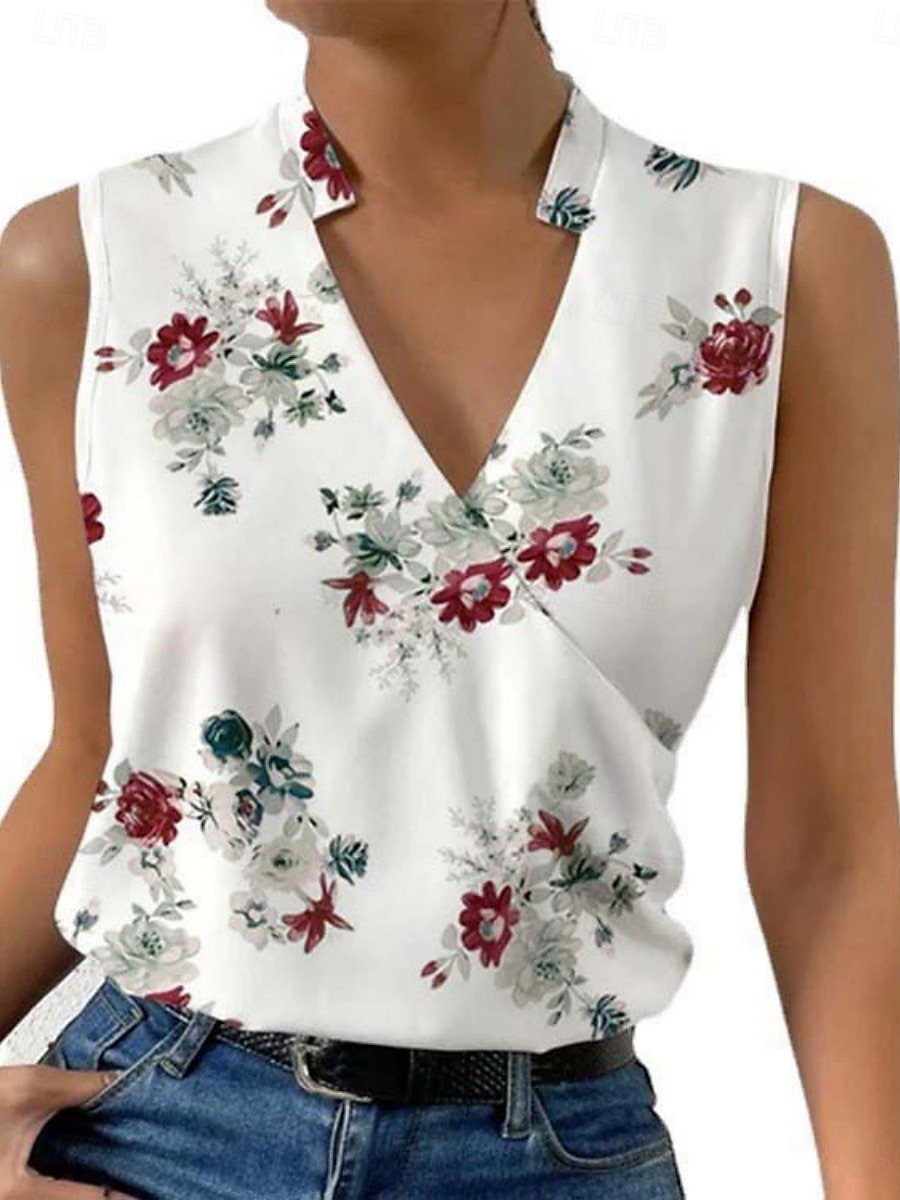 Dam Camisole linne Blommig Stylish Ledigt Ärmlös V-hals Vanliga toppar Dagligen Mönster Rubinrött Blå Grön Grå Sommar 2025 - $18.99 –P2