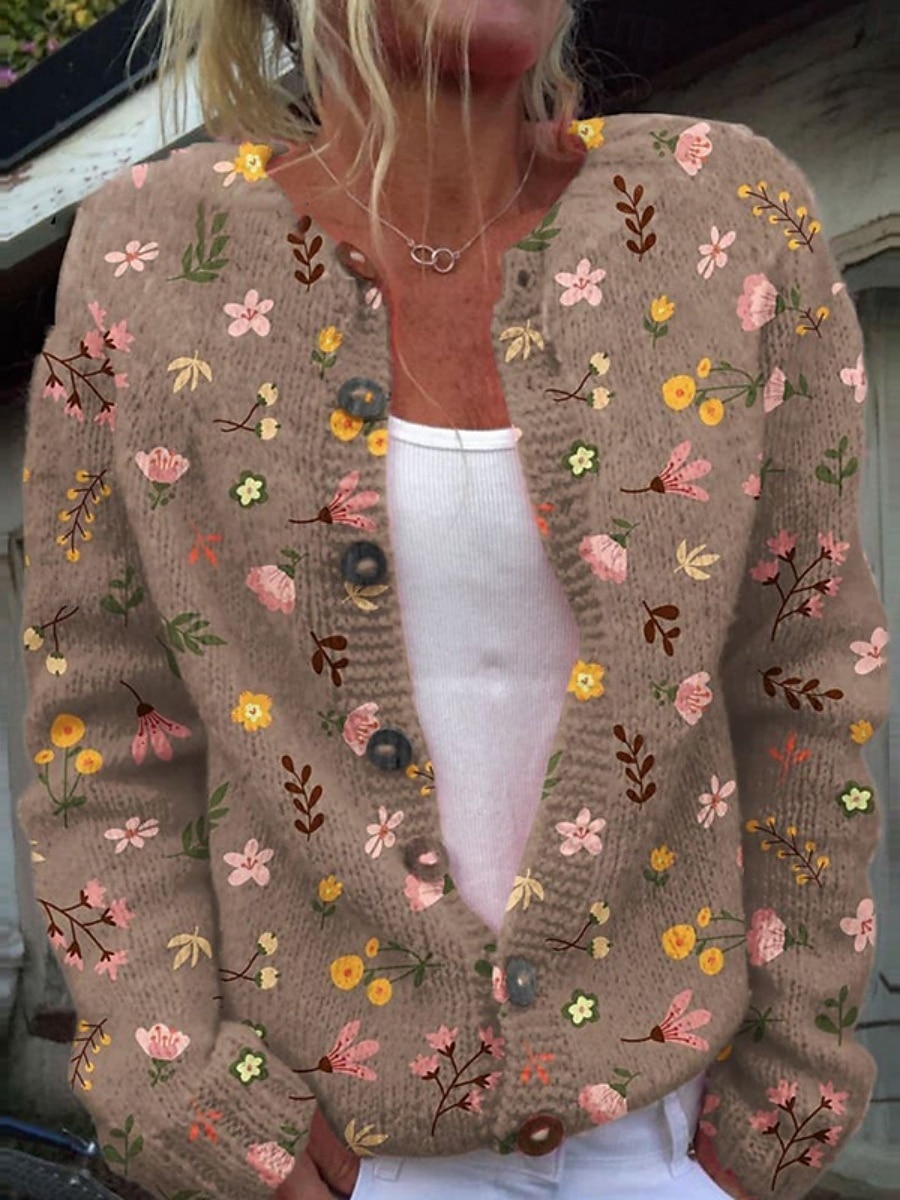 Damen Pullover Strickjacke Elegant Mode Streetwear Blumen Rundhalsausschnitt Tasche Gestrickt Druck Langarm Normale Oberteile Stricken Outdoor Täglich Wochenende Weiß Blau Herbst Winter 2025 - $31.99 –P4