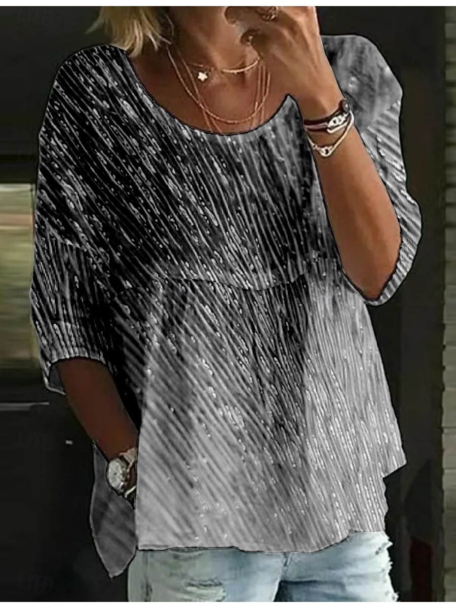 Dames Blouse Gestreept Stijlvol 3/4 mouw Strakke ronde hals Normale tops Dagelijks Feestdagen Afdrukken Zwart Blozend Roze blauw Fuchsia Donkergrijs Zomer 2025 - $16.99 –P2