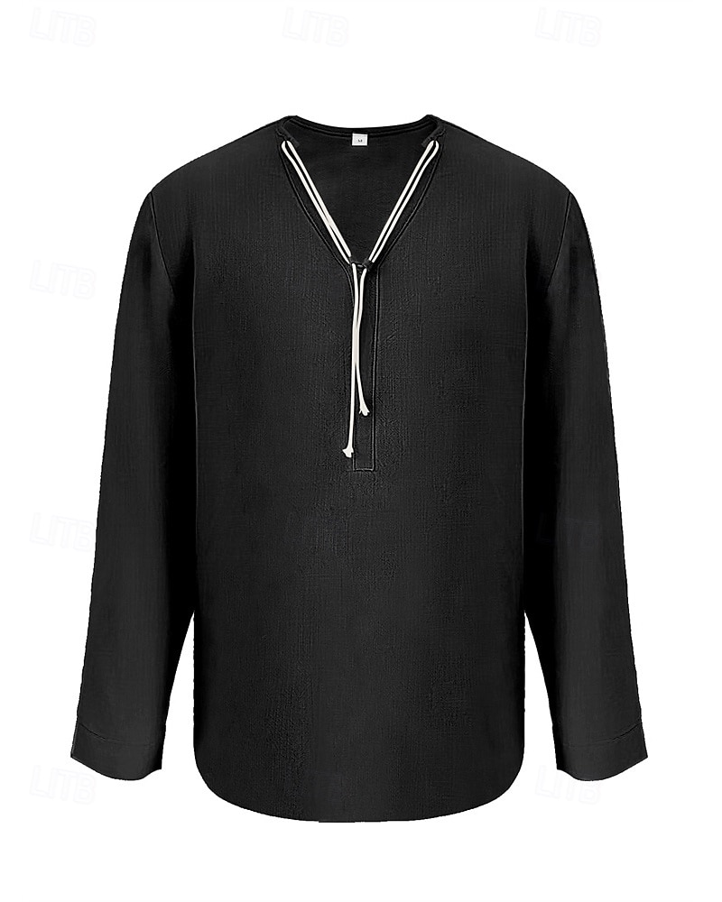 Herren Hemd Leinenhemd Popover-Hemd Freizeithemd Baumwollhemd Einfach Urlaub Hawaiianisch Schwarz Weiß Braun Grün Langarm V Ausschnitt Frühling Herbst Bekleidung 2025 - $32.99 –P8