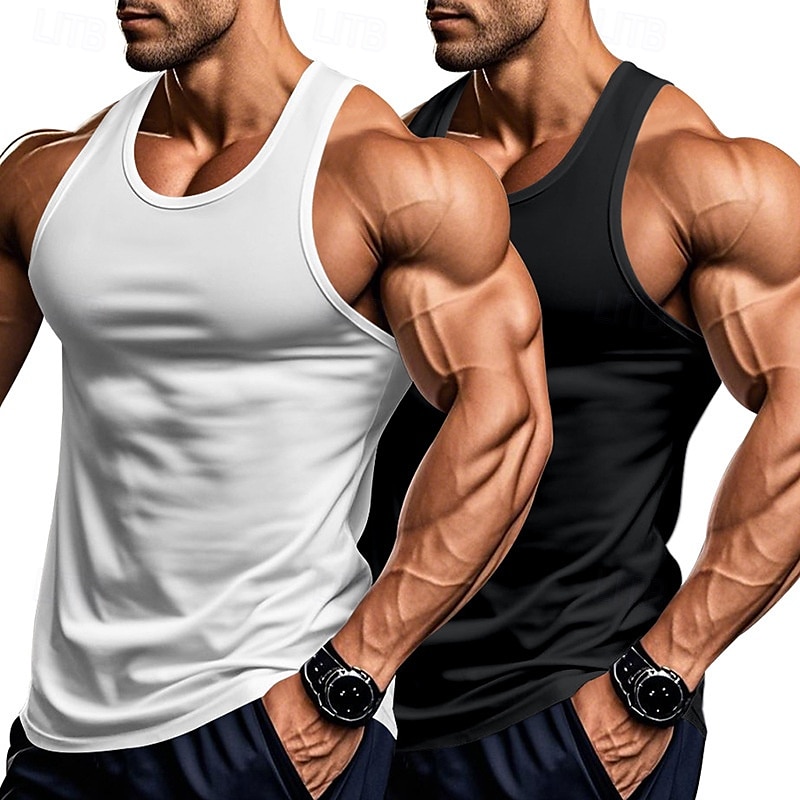 Herren Tank Top Weste Unterhemd Ärmelloses Shirt Ärmellos Rundhalsausschnitt Sommer Einfarbig Einfach Mode Klassisch Bequem 2 Packungen Straße Lässig Sport Blau+Hellblau Weiß + Weiß Grau+Weiß Top 2025 - $15.49 –P1