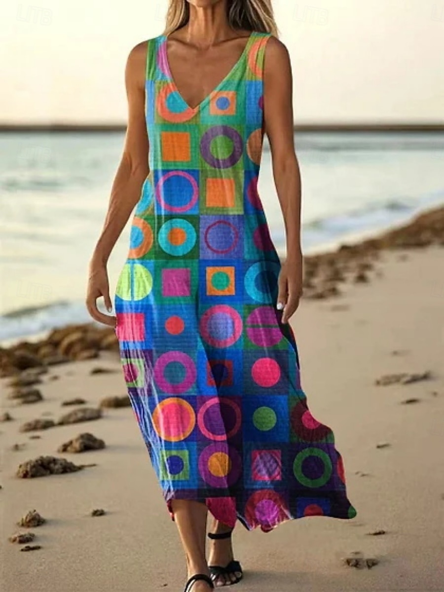 Femmes Robe Longue Maxi Robe Robe Décontractée Robe débardeur Robe d'été ancien africain Quotidien Fête Plage Coupe régulière Fleuri Sans manches Col en V Jaune Bleu Orange Gris Clair Été de 2025 ? $20.99 –P1