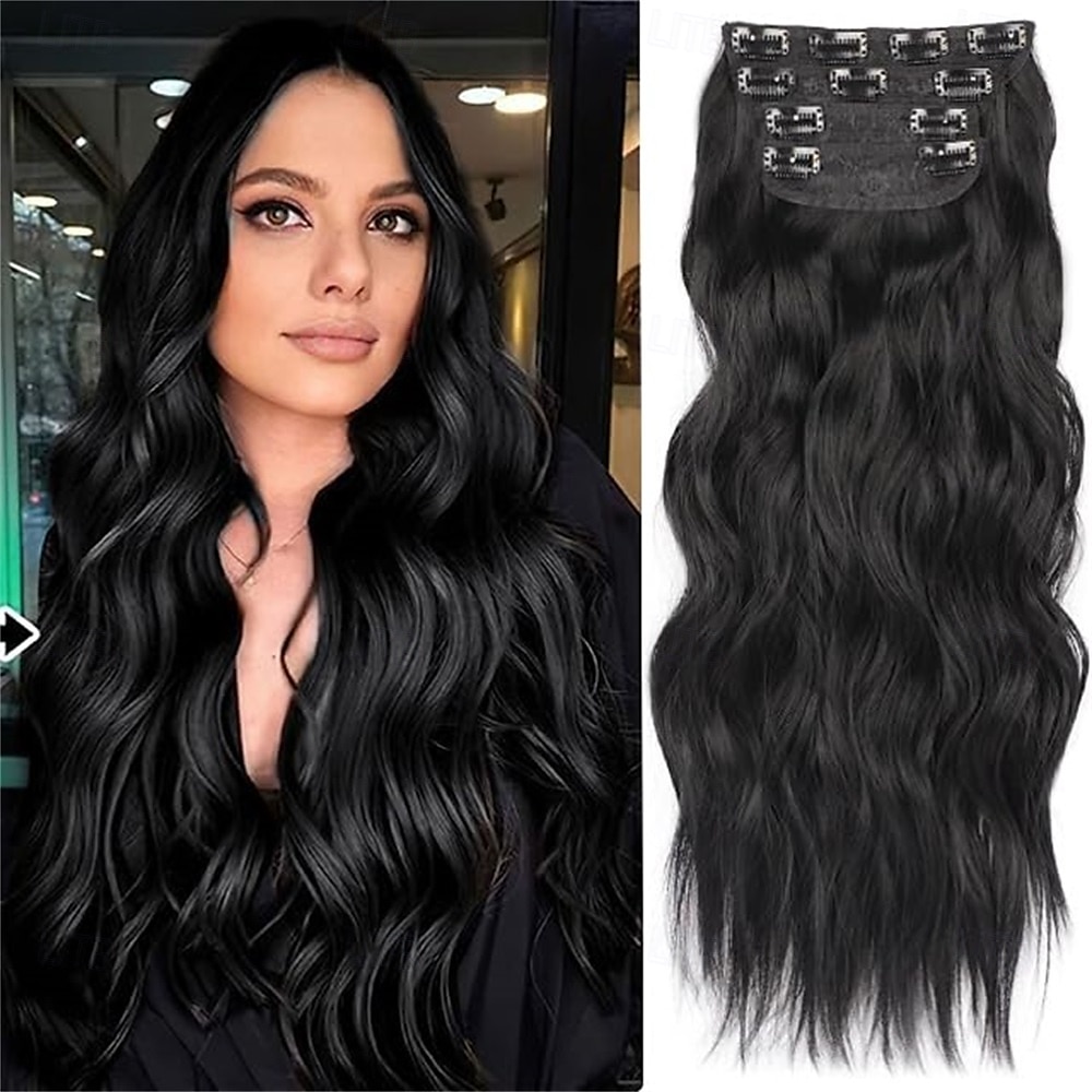 Extensões de cabelo de 20 polegadas com clipe, extensões de cabelo sintético longo e ondulado, extensões de cabelo rosa grosso com clipe, extensões de cabelo de trama dupla para mulheres de 2025 por $26.99 –P3
