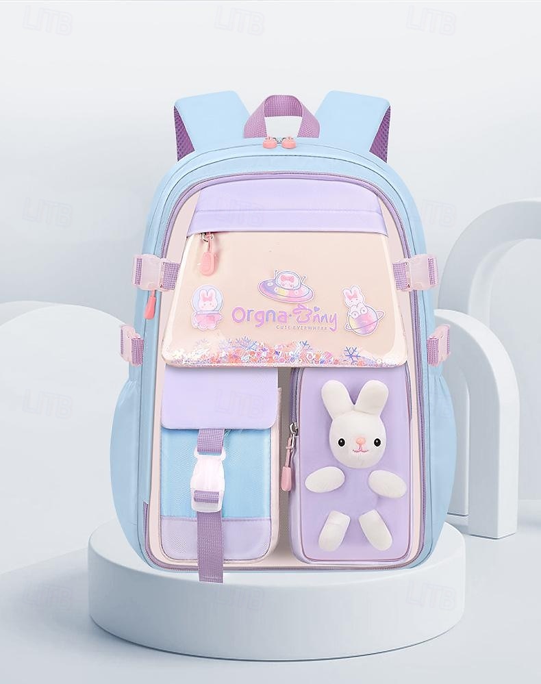 Sac à dos kawaii pour enfants et adolescentes – cartable pastel avec breloque lapin en peluche et organiseur multi-poches pour l'école primaire et le collège de 2025 ? $34.99 –P1