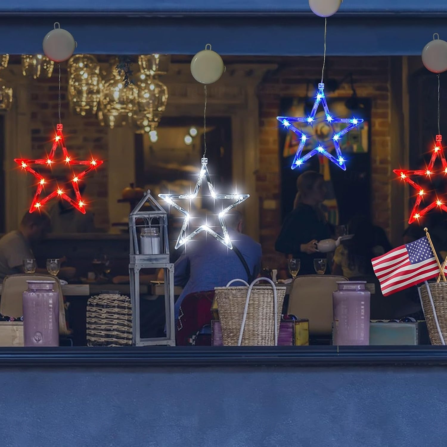 3 Pcs Patriotic Hanging Lights July 4th Independence Day Red, White, Blue Pentagram Suction Cup Window Light AAA Battery Box Party Patriotic Atmosphere Decorative Light American Flag 2025 - $14.99 –P14