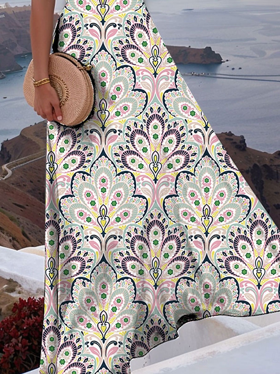Damen Maxikleid A Linie Kleid Schulterfreies Kleid Urlaub Lässig Strand Party Normale Passform Blumen Grafik Paisley-Muster Ärmellos Quadrathals Grün Sommer Frühling 2025 - $27.99 –P3