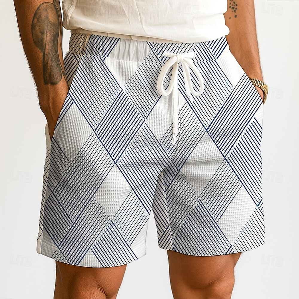 Herr Geometrisk Rutnät / Pläd Våffelshorts Svett shorts Casual shorts Medium Midja Mode Casual Semester Joggning Träningspass Elastisk dragsko i midjan Shorts med fickor Designer Kläder 2025 - $21.99 –P1