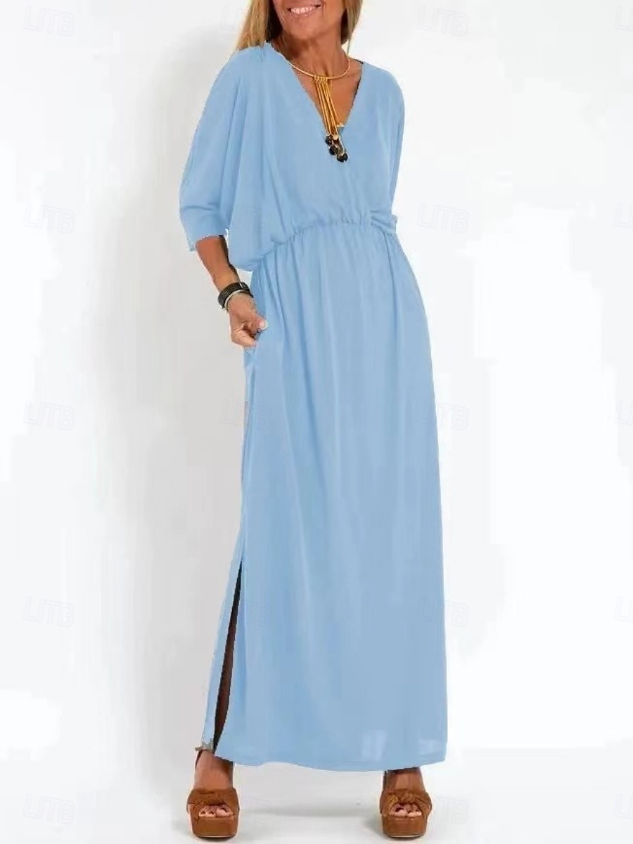 Per donna Abito maxi Abito a trapezio Abito Estivo Casual Quotidiano Vestibilità regolare Semplice Manica 3/4 Scollo a V Nero Bianco Rosa Azzurro cielo Estate del 2025 a $27.99 –P2