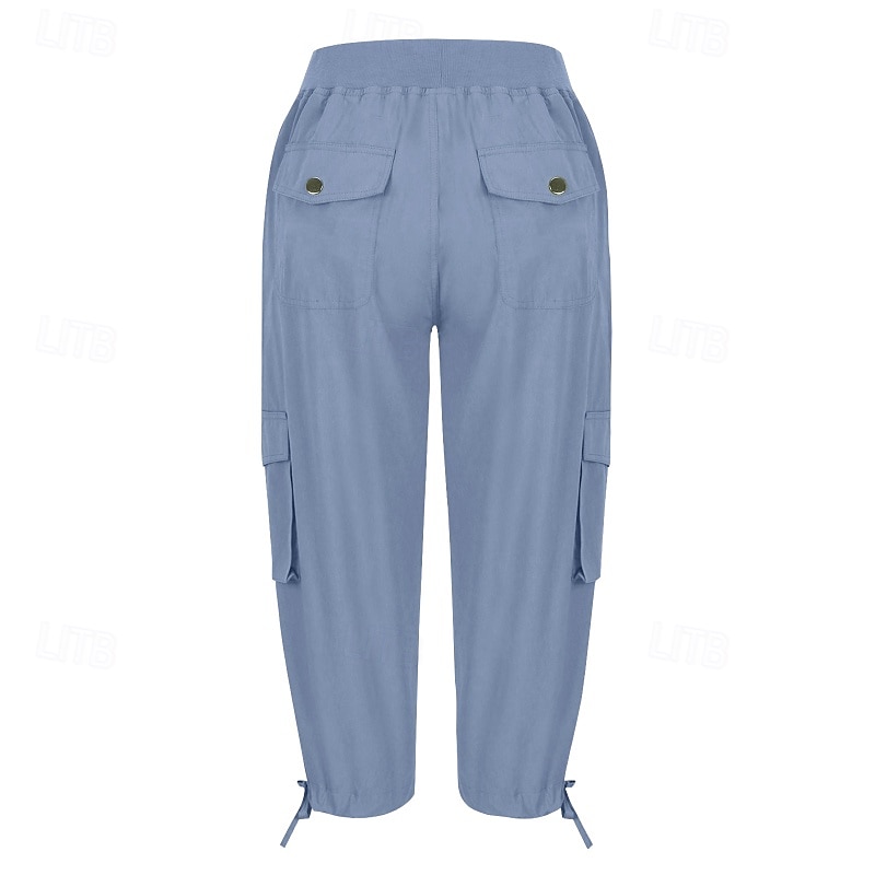 Damen Cargo-Hosen Stoffhosen Streetwear Lässig Wadenlang Natürliche Taille Einfach Tasche Elastisches Kordelzugdesign Bequem Außenbereich Outdoor Streetwear Kamel Dunkelbraun Hellhimmelblau Schwarz 2025 - $22.99 –P12