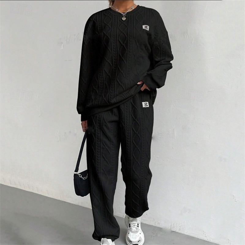 Mulheres Moletom Suéter Conjunto de Roupa Atlética Bolsos Cor Sólida Conjuntos Outono Inverno Preto Branco Academia Exercite-se Esportivo Térmico / Quente A Prova de Vento Macio Manga Longa Esporte de 2026 por $47.99 –P4