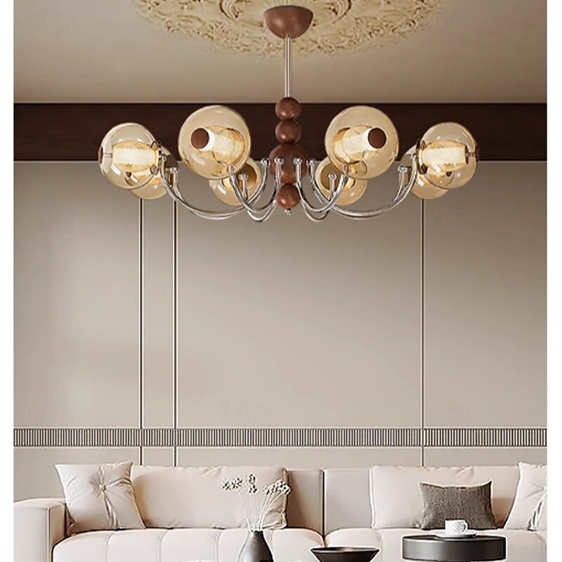 French Mid - Century Wood & Glass Chandelier, American Retro, Multi - Room Elegance 2025 - $906.29 –P7