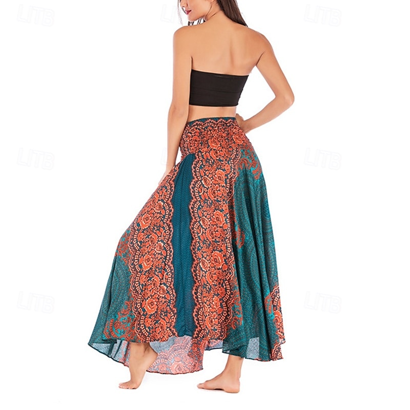 Mujer Falda Línea A Columpio Casual Boho Maxi Alta cintura Faldas Floral Estampado Microelástico Vacaciones Festivos Blanco Vino Azul Real Verde Oscuro Verano Poliéster 2025 - $20.99 –P15