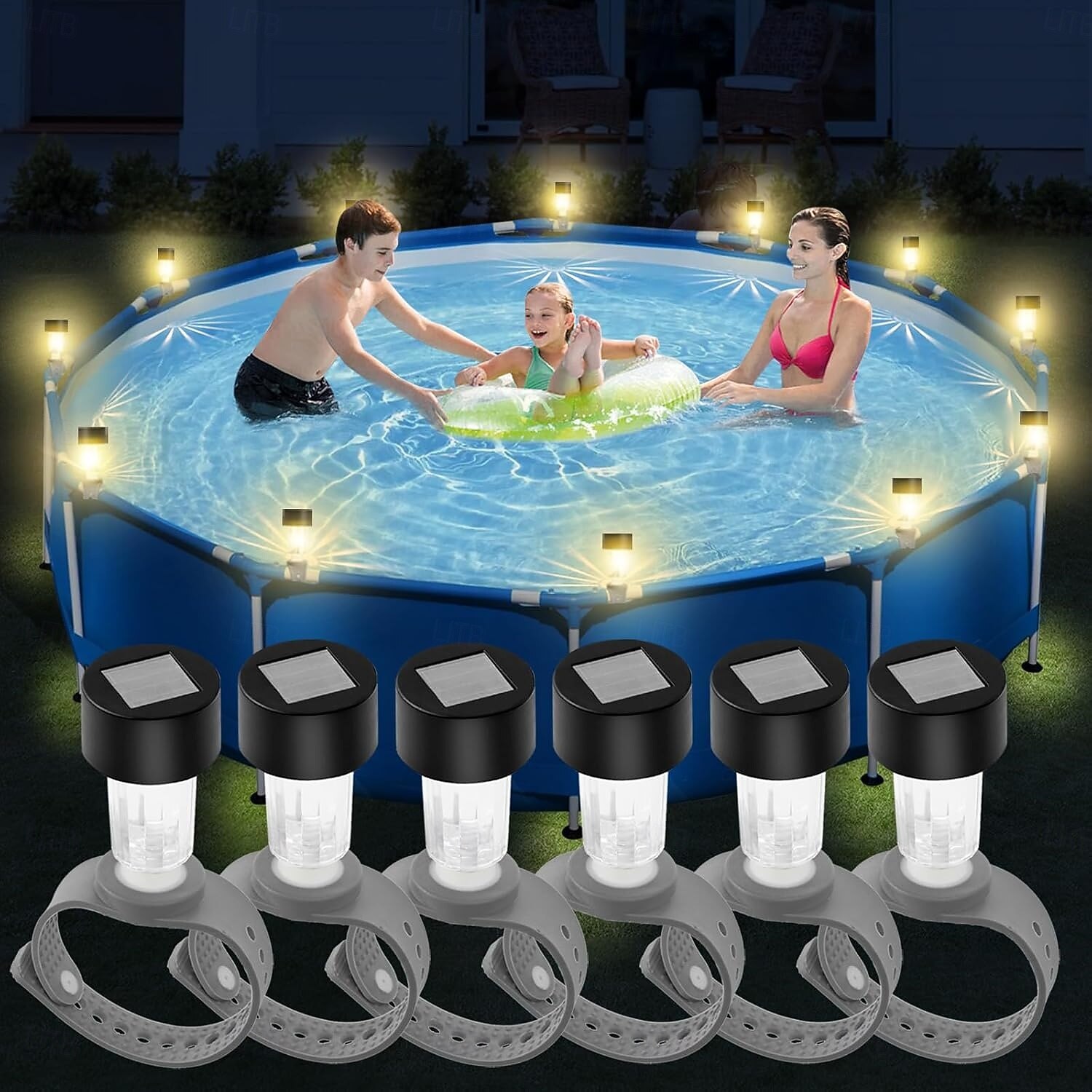 10 peças de luzes solares para piscina rgb que mudam de cor, luzes solares para cerca, luzes noturnas para piscina, para festas de verão, piscina, jardim, iluminação e decoração de 2026 por $22.99 –P1