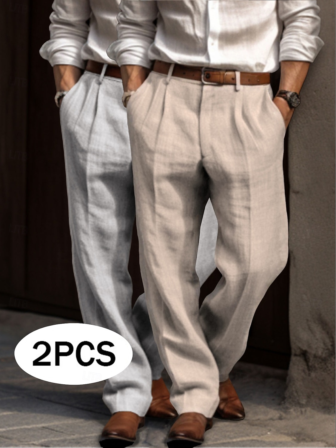 Herren Anzughose Leinenhosen Hose Sommerhose Faltenhose Fronttasche Gerader Schnitt Einfach Komfort Atmungsaktiv Volle Länge Outdoor Lässig Täglich Urlaub Mode Grün + grau Schwarz+Grau 2025 - $23.99 –P1