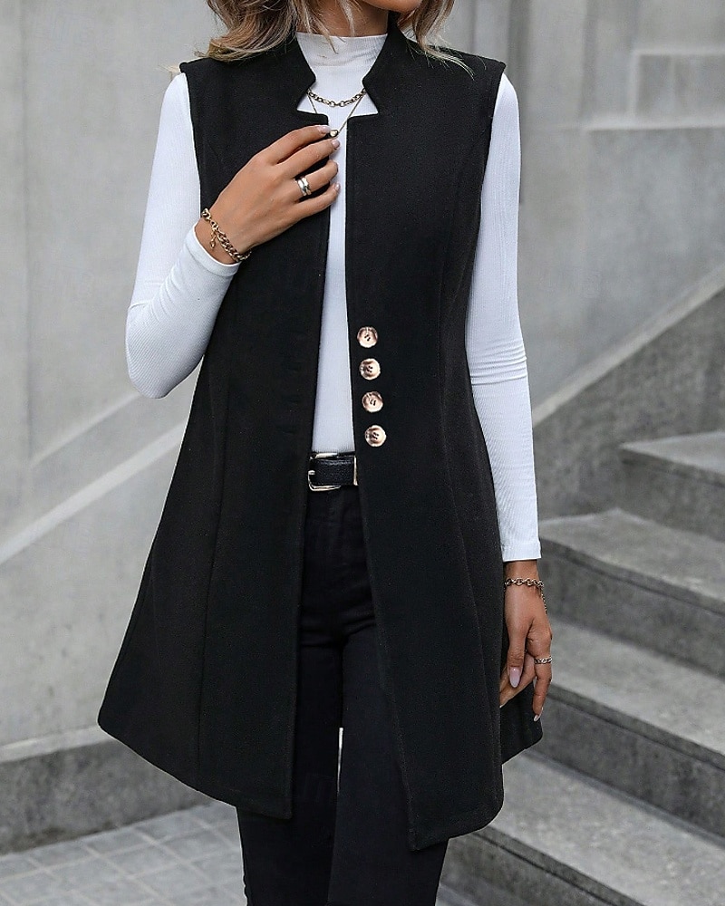 Per donna Gilet Caldo Confortevole Bottoni Moda Semplice Ferie Weekend Monopetto Lungo Scollo a V Vestibilità regolare Senza Maniche Capispalla Nero Rosso Albicocca Autunno Inverno del 2025 a $26.99 –P4