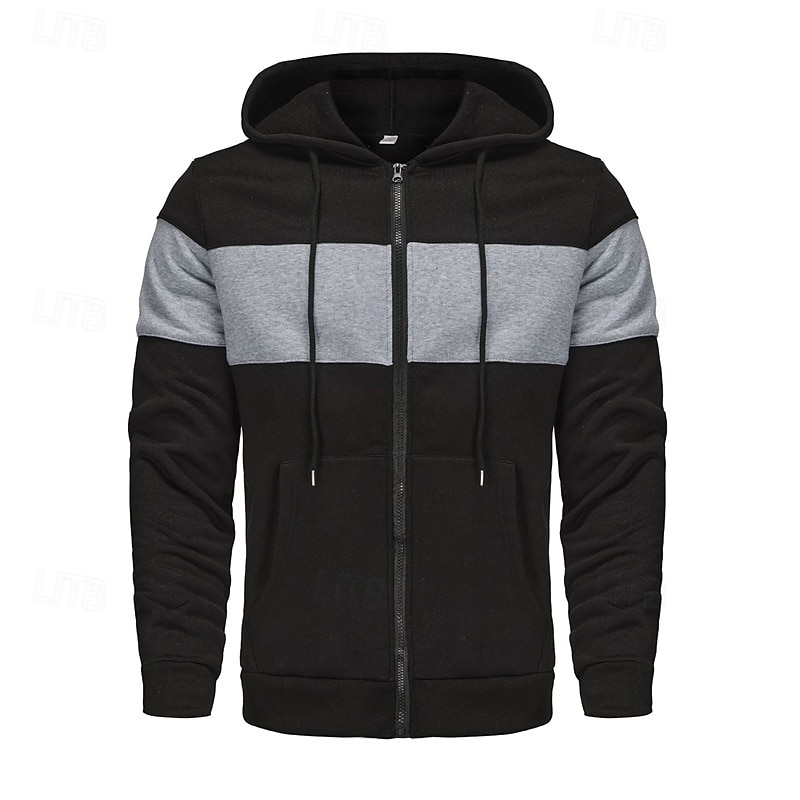 Per uomo Felpa con cappuccio Felpa con cappuccio a zip intera Rosso e nero Nero Rosso Grigio chiaro Grigio scuro Con Cappuccio Blocco di colori Patchwork Sport & Outdoor Quotidiano Ferie Poliestere del 2025 a $23.99 –P3