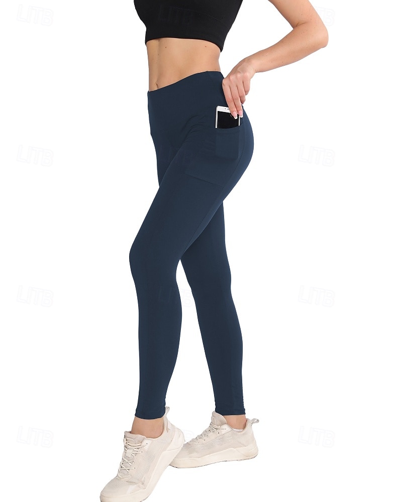 Women's pilates leggings Capri Leggings Sports Pants Pockets Lightweight Pilates Gym Running Pants Solid Color Navy Black Pink Plus Size Sports Activewear Micro-elastic 2026 - $17.49 –P6