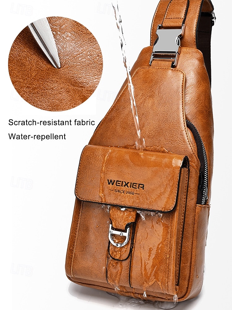 Men's Brown Faux Leather Crossbody Bag - Waterproof and Scratch-resistant Chest Bag with Adjustable Shoulder Strap for Travel, Work or Daily Casual Party Use 2026 - $19.99 –P4