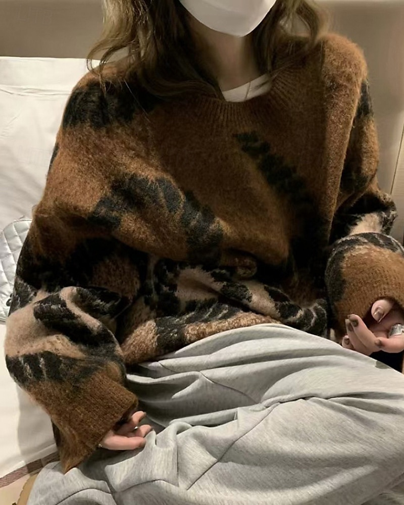 Women's Sweater Pullover Fashion Tie Dye Ribbed Crew Neck Knitted Long Sleeve Regular Tops Knit Holiday Going out Weekend Purple Coffee Fall 2025 - $33.99 –P2