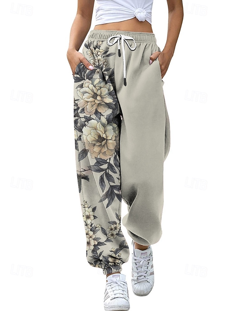 Mujer pantalones Corte Recto Ropa de calle Casual Longitud total Cintura Media Flor Bolsillo Estampado Diseño de cordón elástico Al Aire Libre Cómodo Exterior Noche Gris Amarillo Rosa Verde Ejército 2025 - $20.99 –P4