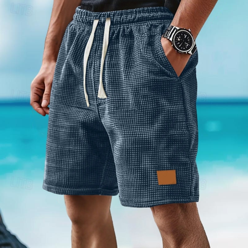 Homens Calções Waffle Shorts de moletom Calção Bermudas Shorts de praia Bolsos Com Cordão Cintura elástica Tecido Conforto Esportes Comprimento do joelho Ao ar livre Diário Férias Estilo Clássico de 2025 por $18.99 –P6