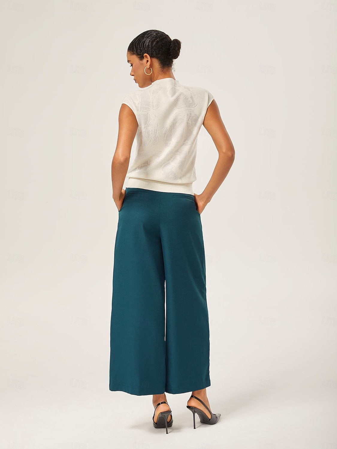 pantaloni dritti aderenti in misto lana verde lago del 2025 a $72.99 –P9